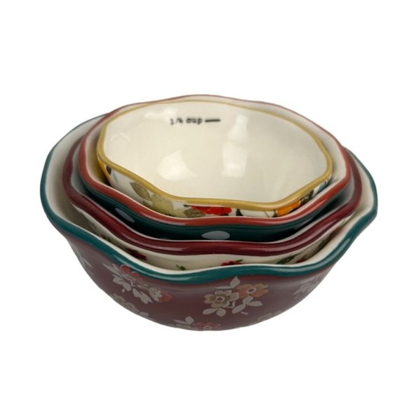 Pioneer Woman Nesting Measuring Cups Bowls, Floral Polka Dots Colorful Set of 4 - Picture 4 of 15